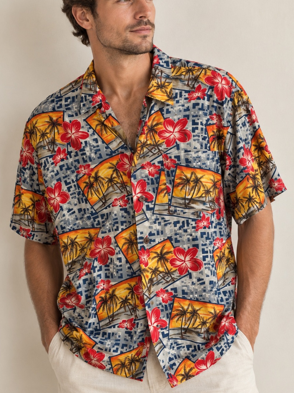 Vintage 90’s Men’s Marc Edward’s Hawaiian Rayon Button Down Shirt Size Medium